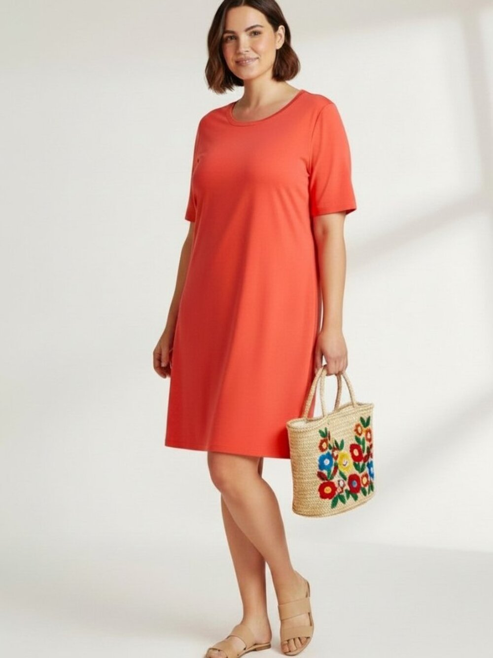 Eileen Fisher Organic Cotton Jersey Shift Dress Vibrant Orange XL